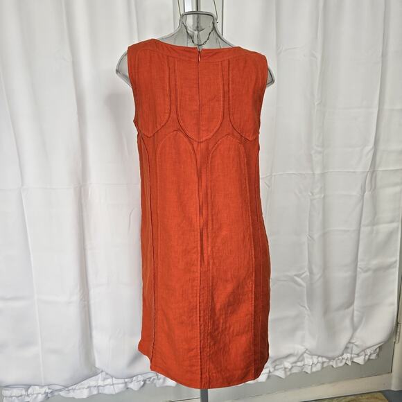 Agnona Made in Italy 100% Linen Orange Sheath Dress US Size 12 Italy Size 48 - Picture 5 of 11